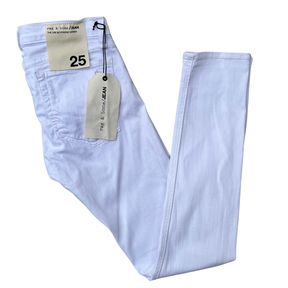 25 - NWT = Rag & Bone Jeans - The Dre Boyfriend Skinny - Aged Bright White